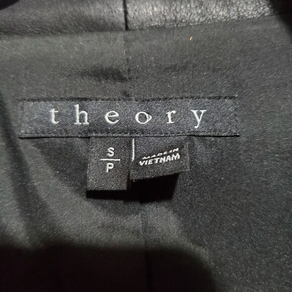 Theory Naomo Leather-Sleeve Felt Coat Size Small Gray Black Mixed Media S - Picture 6 of 16